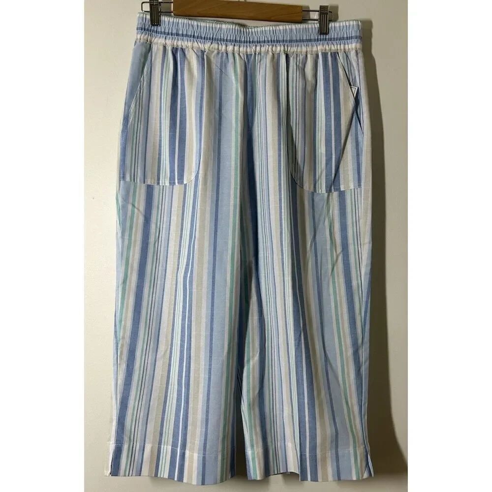 Alfred Dunner Womens Blue & White Striped Elastic Waist Pull-On Capris Size 12P
